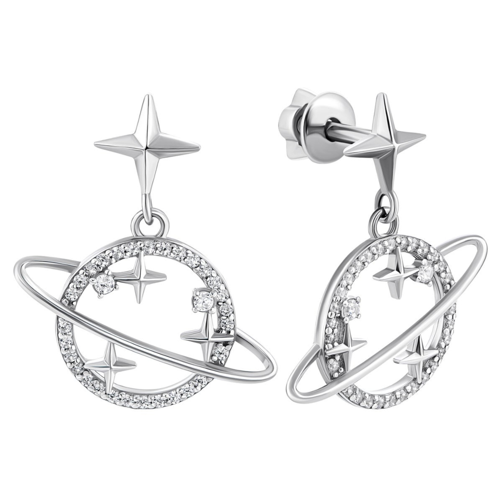 Серебряные серьги-подвески c фианитами. Артикул UG582818б