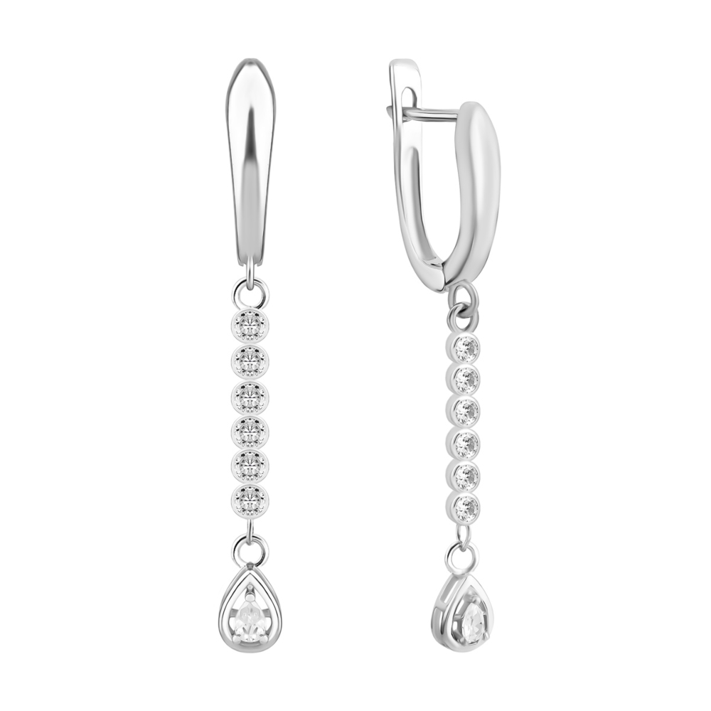 Серебряные серьги-подвески c фианитами.Артикул UG5SZDE00276