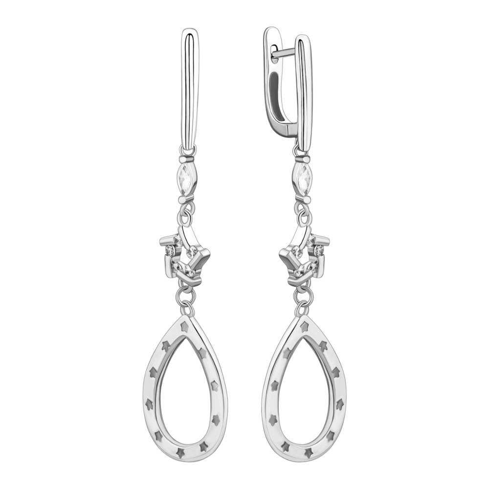 Серебряные серьги-подвески с фианитами.Артикул UG5AE02457