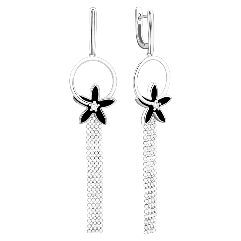 Серебряные серьги-подвески с эмалью.Артикул UG5AE01564