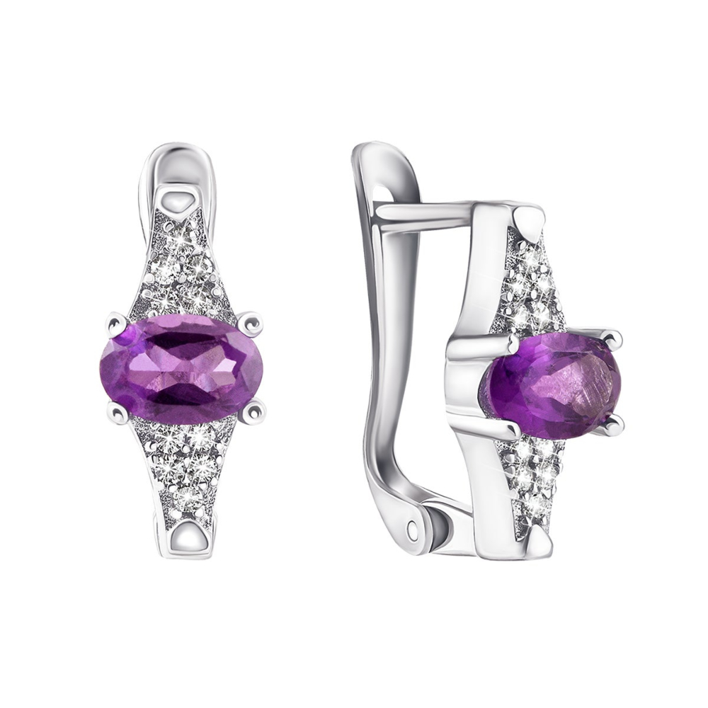 Серебряные серьги с аметистами и фианитами. Артикул UG5Тд0035/ам-E