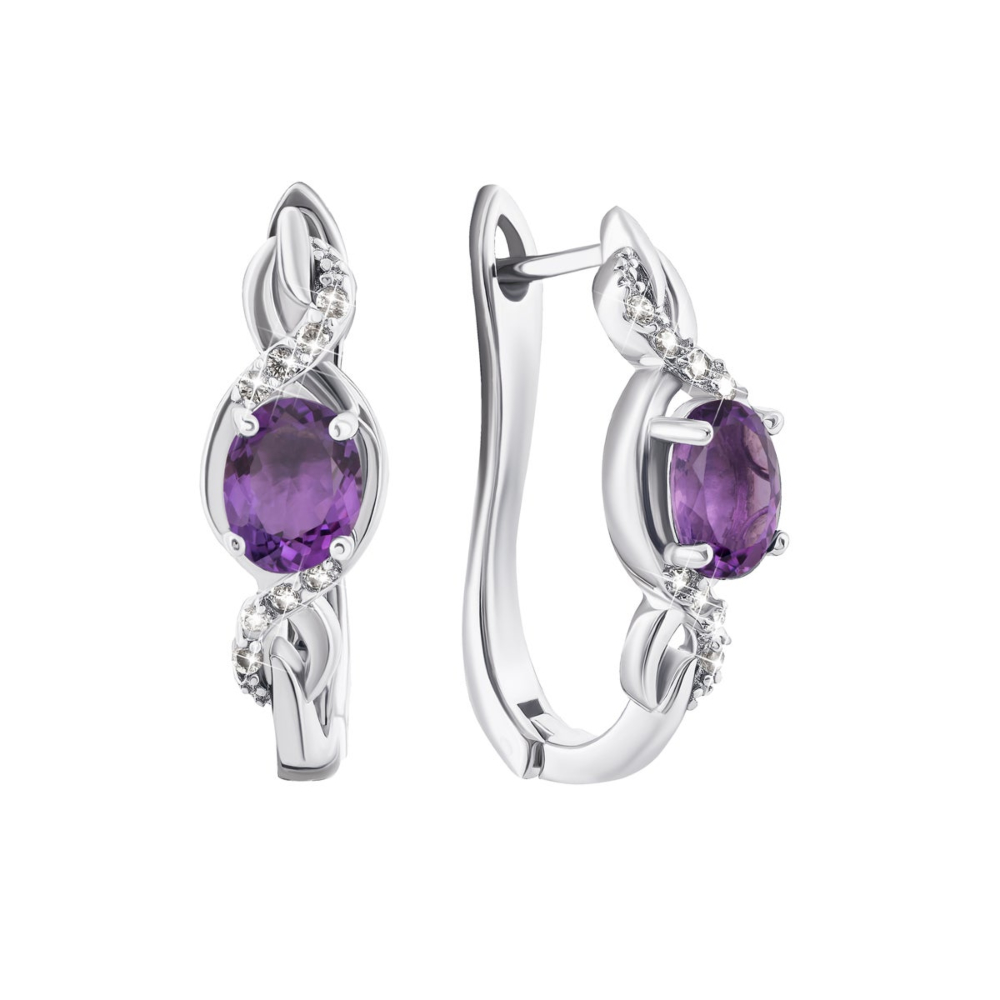 Серебряные серьги с аметистом и фианитами. Артикул UG5Тд0060/ам-E