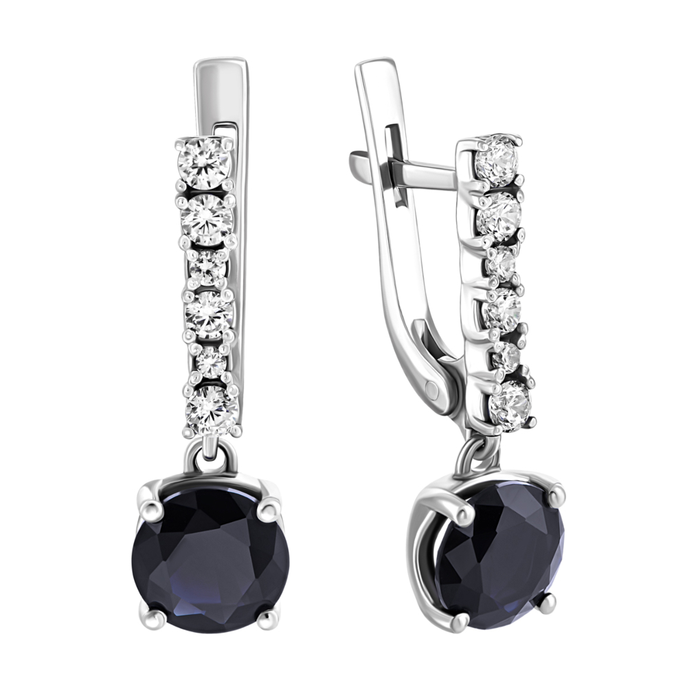 Серебряные серьги с нано сапфиром и фианитами.Артикул UG502924/9р-NSPH