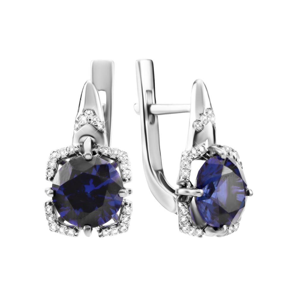 Серебряные серьги с сапфиром и фианитами. Артикул UG52071/1р-HSPH