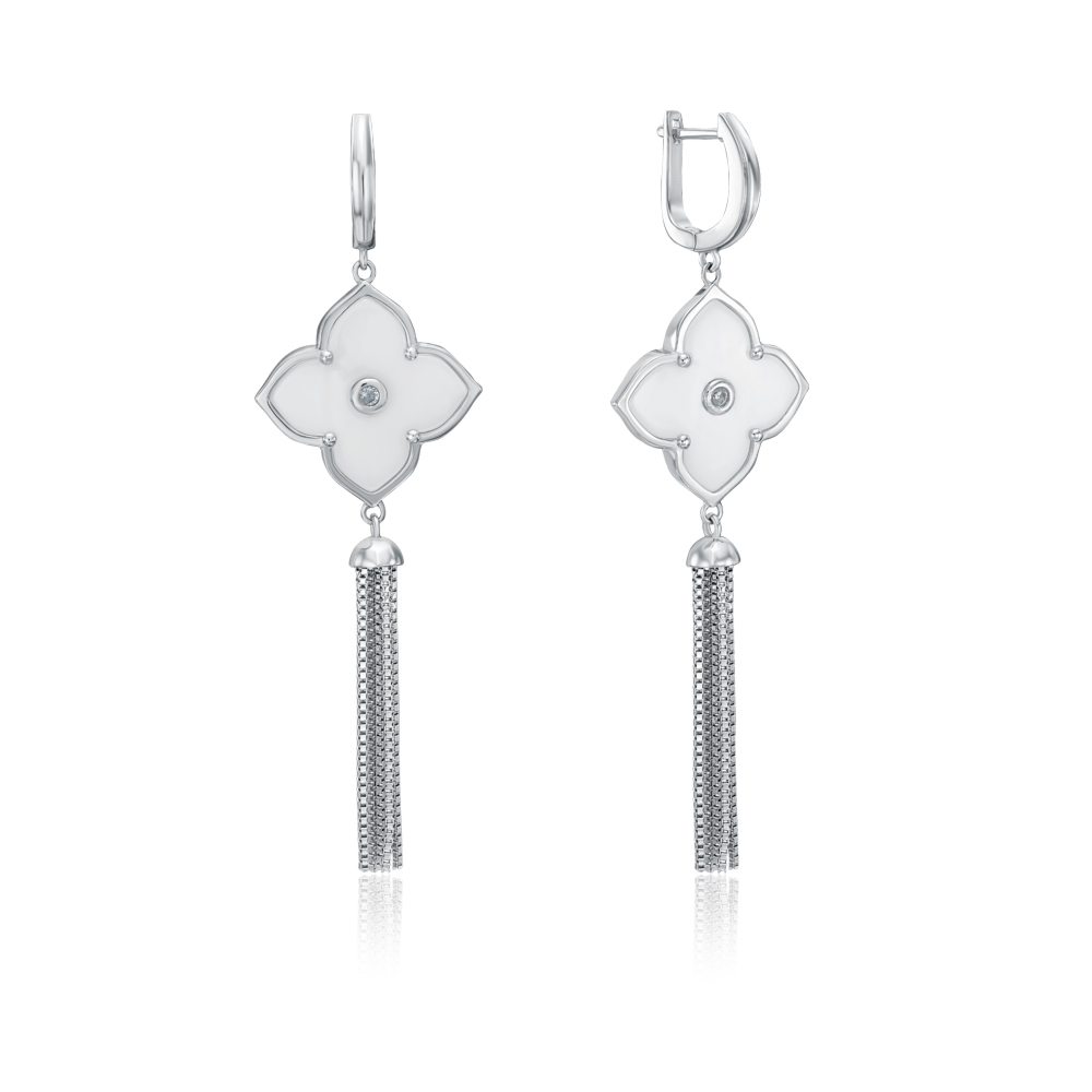 Серебряные серьги-подвески с керамикой. Артикул SE2786-3-W-E/12/1