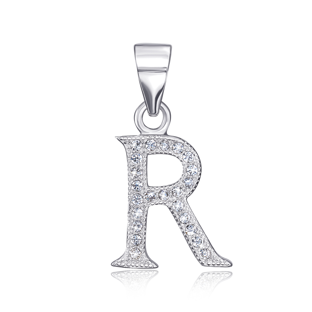 Срібна підвіска буква «R» з фіанітами. Артикул P4598-R-P/12/1