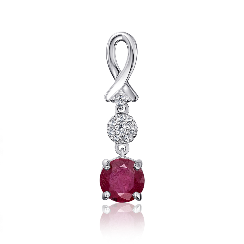 Серебряная подвеска с рубином и фианитами. Артикул OP840-P/12/8810