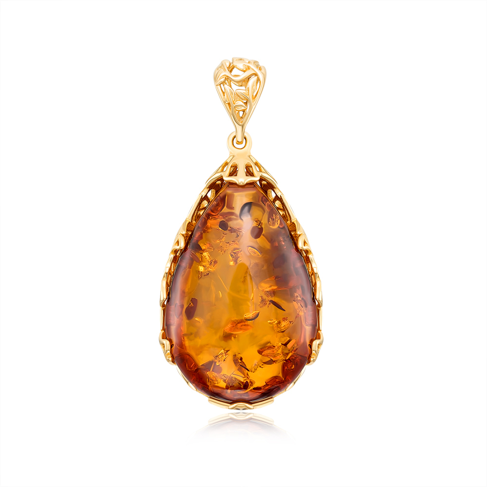 Серебряная позолоченная подвеска с янтарем. Артикул P596C-GP-P/20/2787