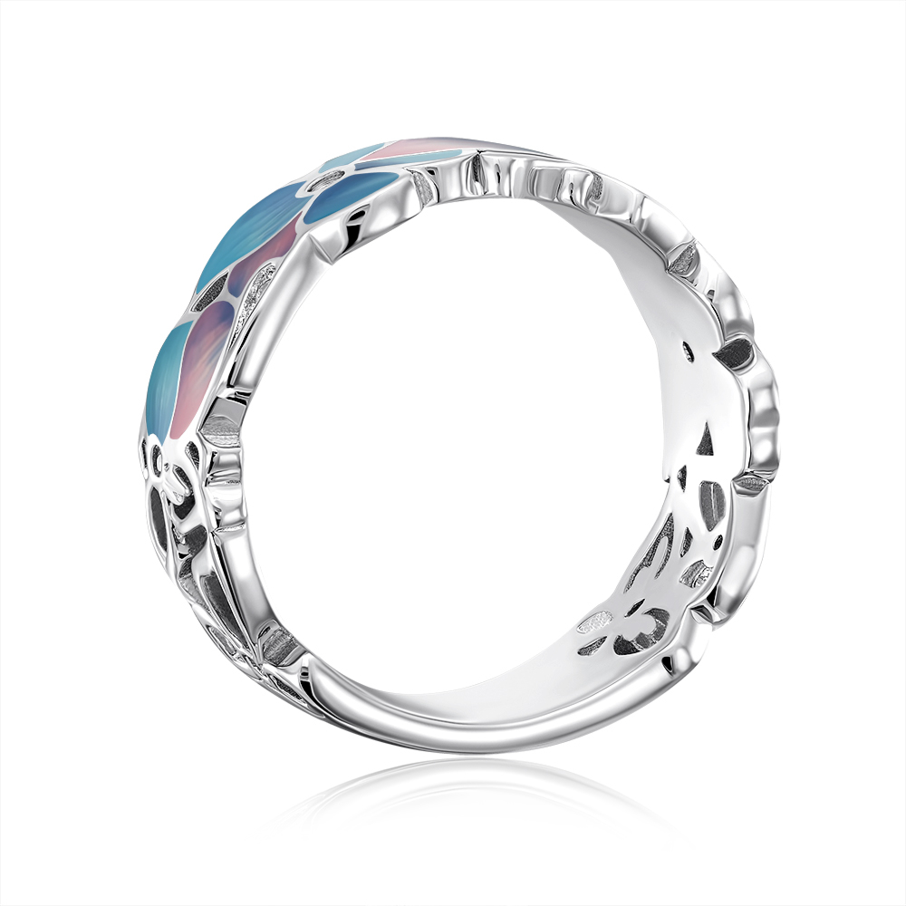 Серебряное кольцо с эмалью и фианитами. Артикул 12036RA4-R/12/3494