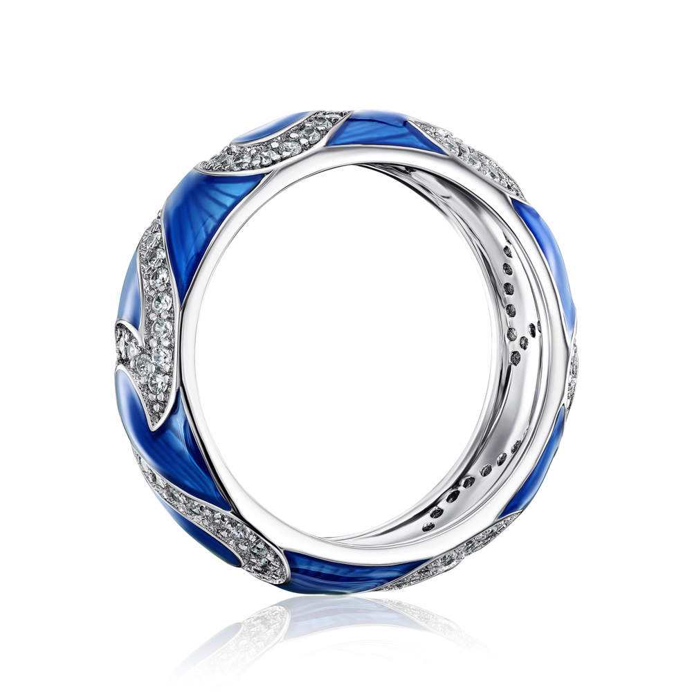 Серебряное кольцо с эмалью и фианитами. Артикул 15032RA3-R/12/1556