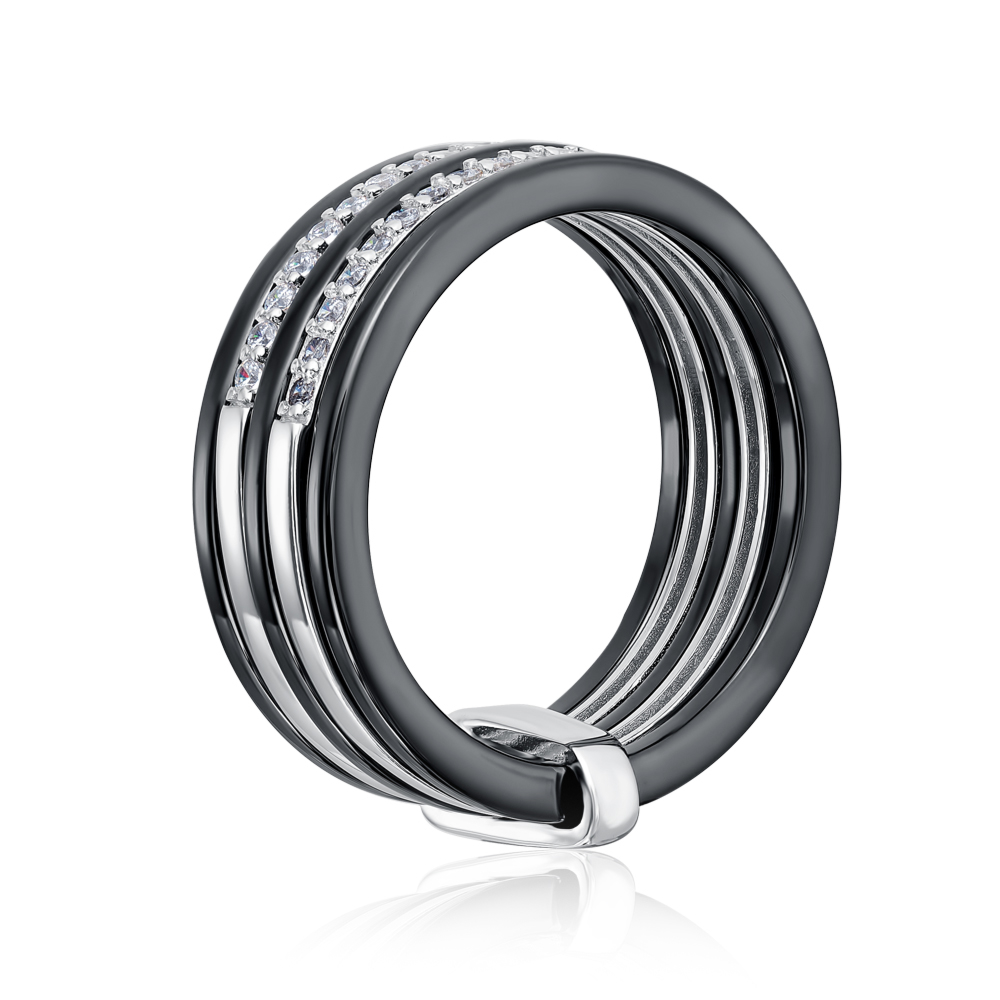 Серебряное кольцо с керамикой и фианитами. Артикул SR0682-B-R/12/1