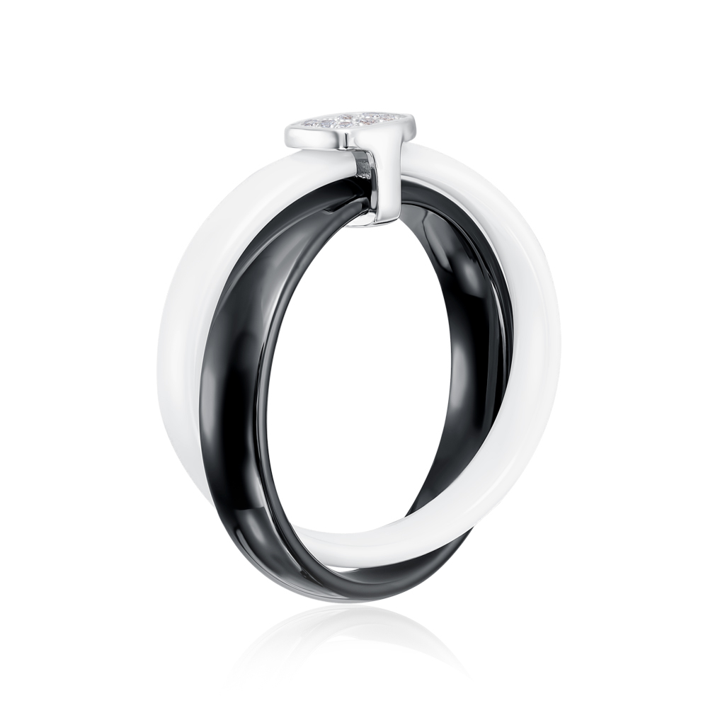 Серебряное кольцо с керамикой и фианитами. Артикул SR1369-BW-R/12/1