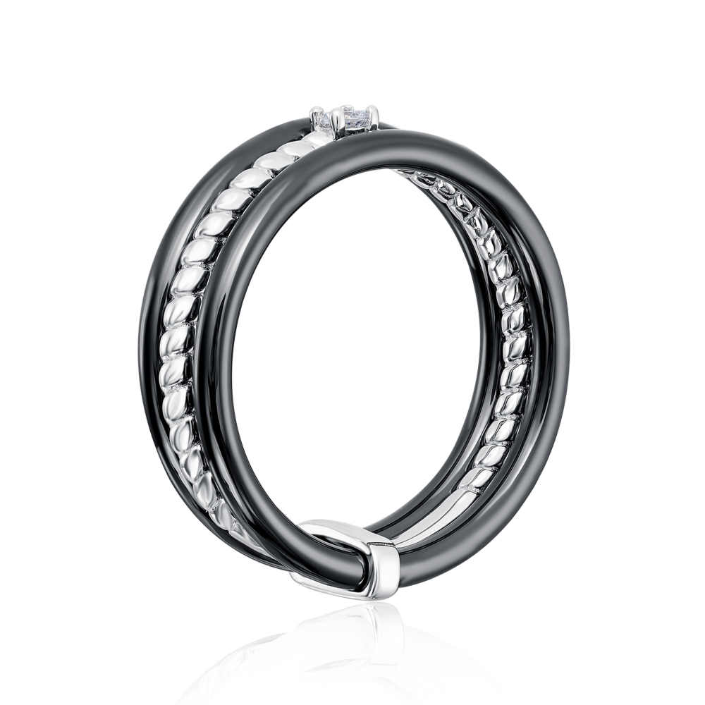 Серебряное кольцо с керамикой и фианитами. Артикул SR1382-B-R/12/1