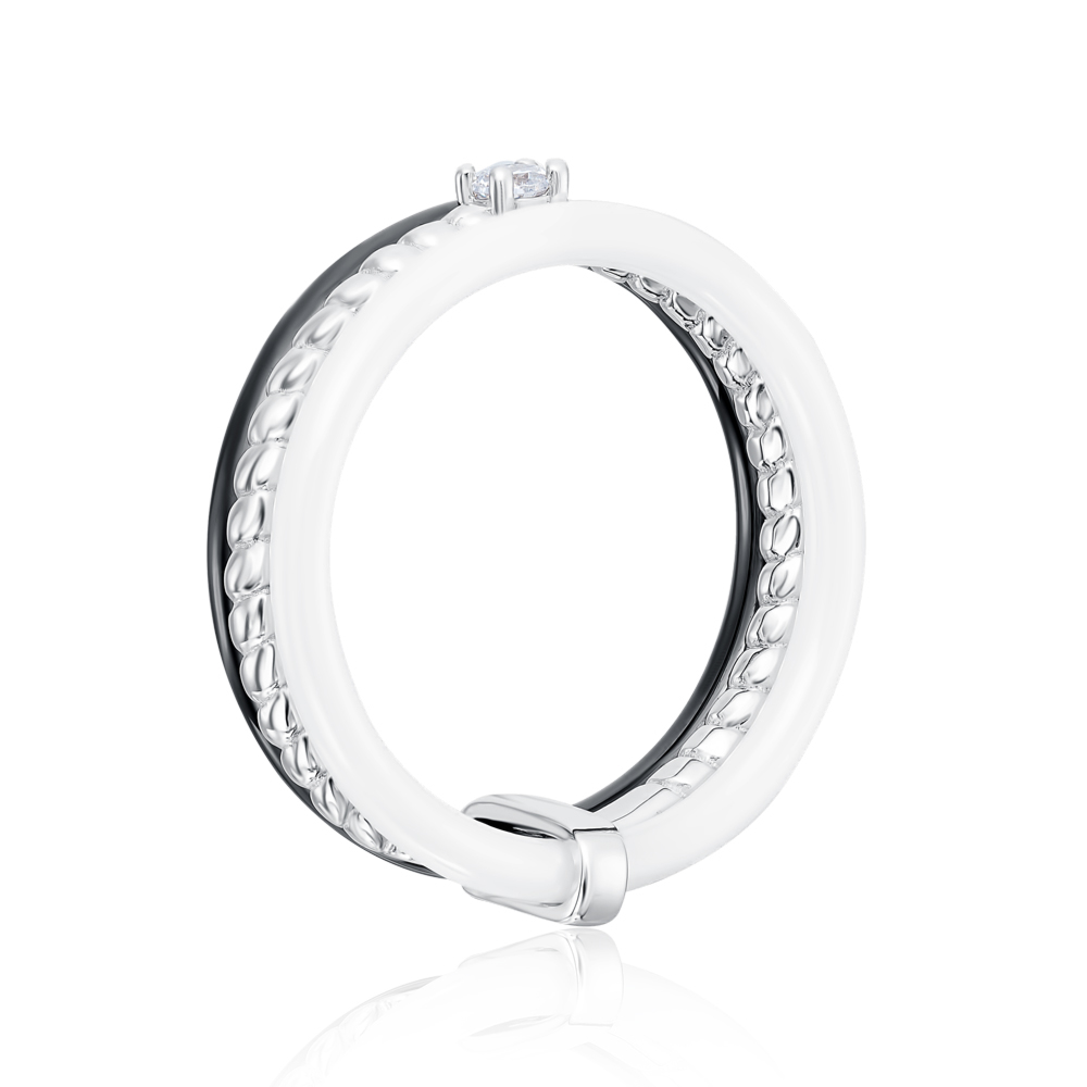 Серебряное кольцо с керамикой и фианитами. Артикул SR1382-BW-R/12/1
