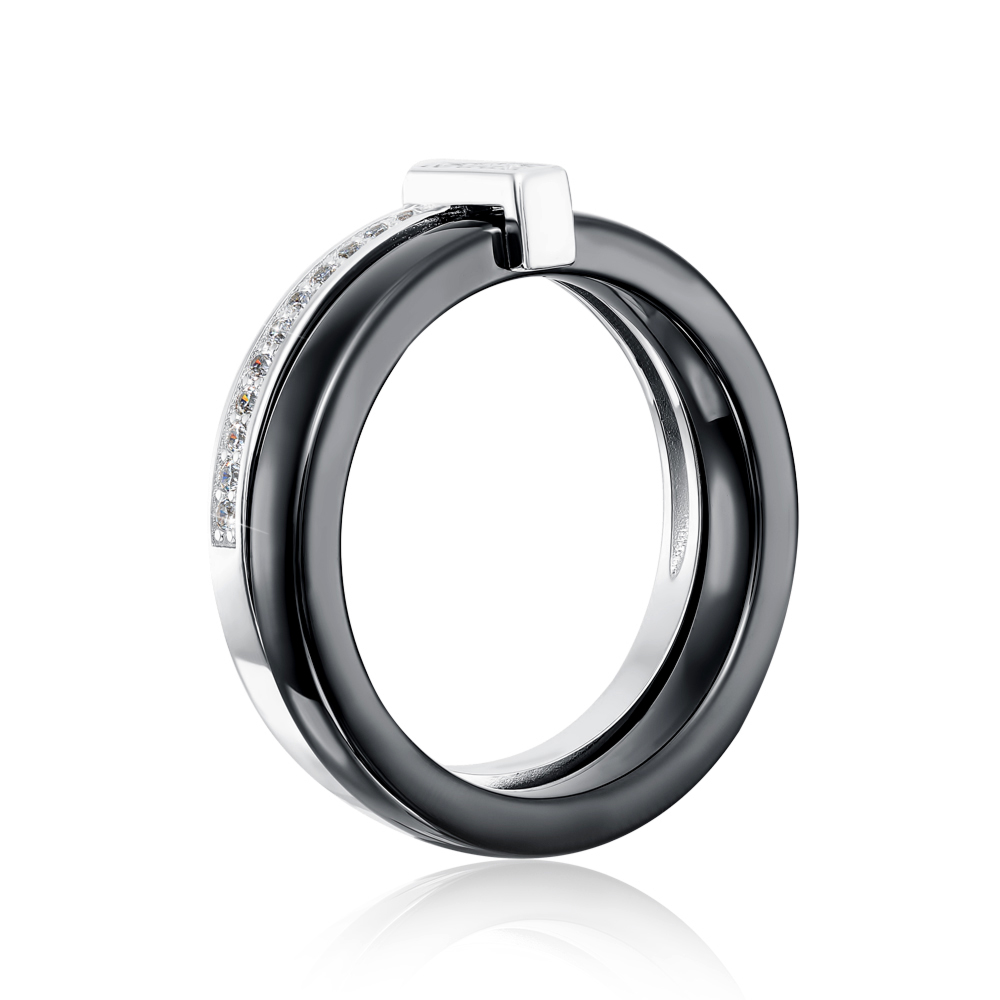 Серебряное кольцо с керамикой и фианитами. Артикул SR3006-B-R/12/1