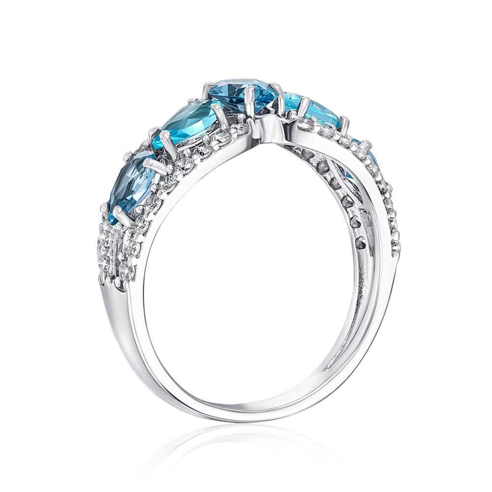 Серебряное кольцо с кварцем и фианитами. Артикул 1335/1р-QLBQS