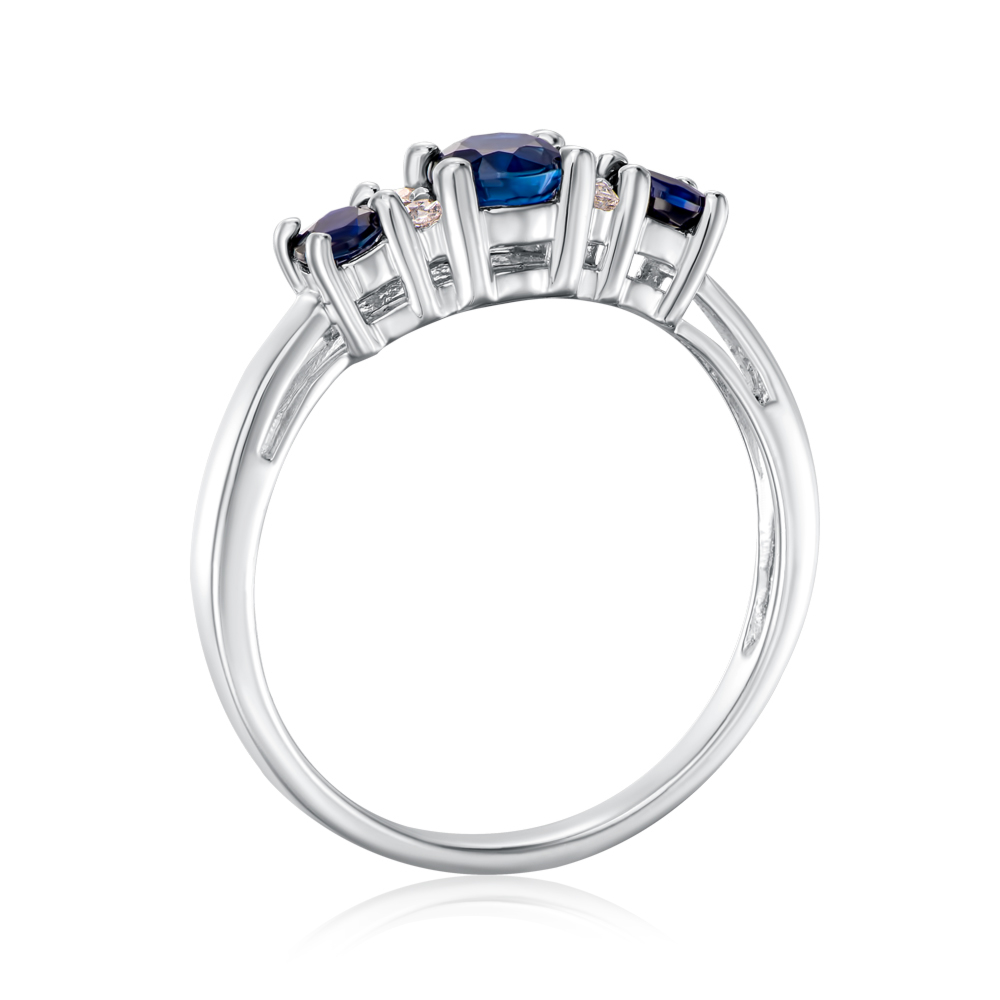 Серебряное кольцо с сапфиром и фианитами. Артикул R206-R/12/10056