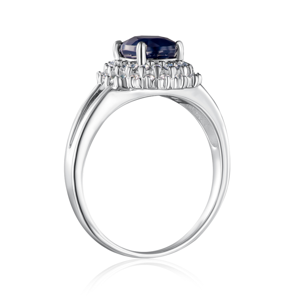 Серебряное кольцо с сапфиром и фианитами. Артикул R592-R/12/8387