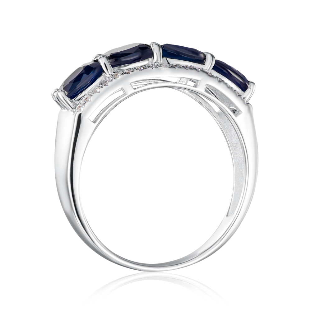 Серебряное кольцо с сапфиром и фианитами. Артикул R76-R/12/8368