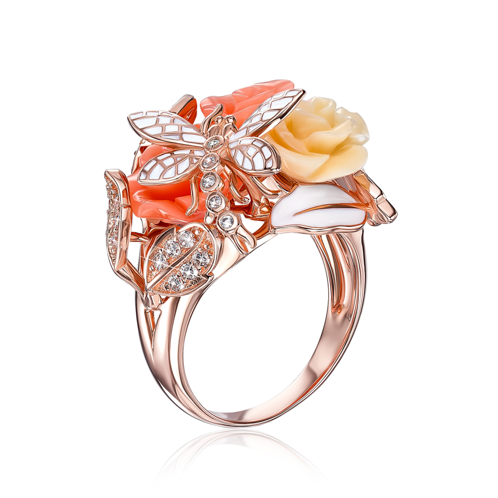 Серебряное позолоченное кольцо с фианитами. Артикул SR27155-BR-R/17/2465