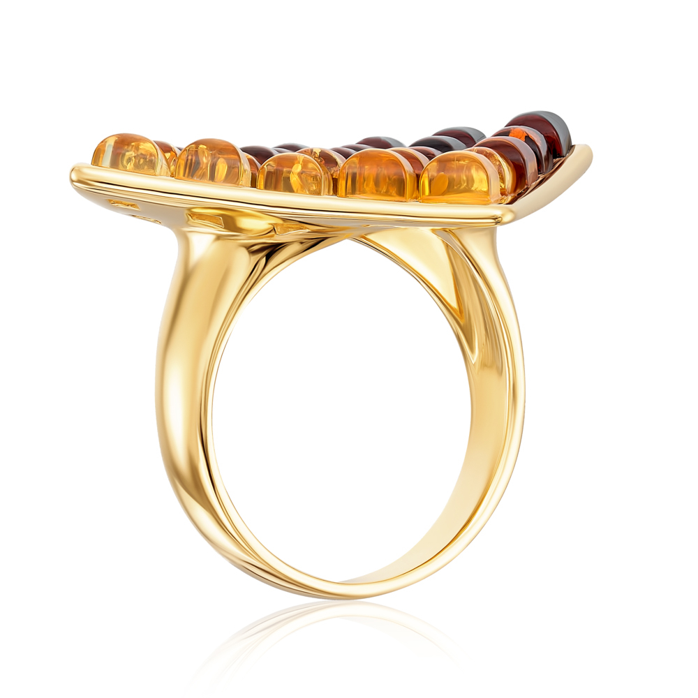 Серебряное позолоченное кольцо с янтарем. Артикул R160M-R-GP-R/20/2787