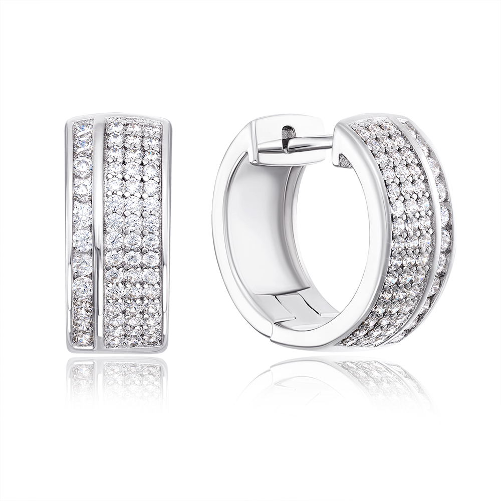 Серебряные серьги-конго с фианитами. Артикул OE03269A-E/12/1