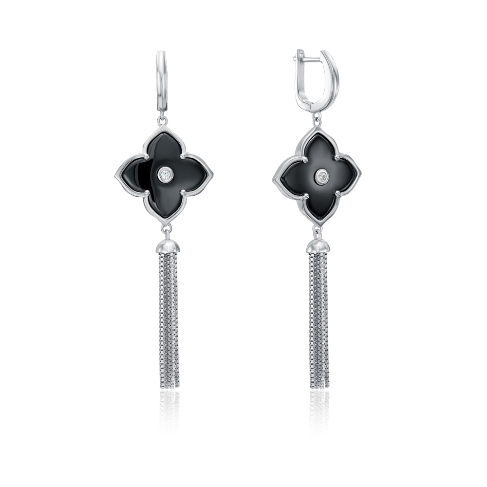 Серебряные серьги-подвески с керамикой. Артикул SE2786-3-B-E/12/1