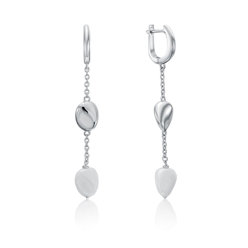 Серебряные серьги-подвески с керамикой. Артикул SE3015-W-E/12