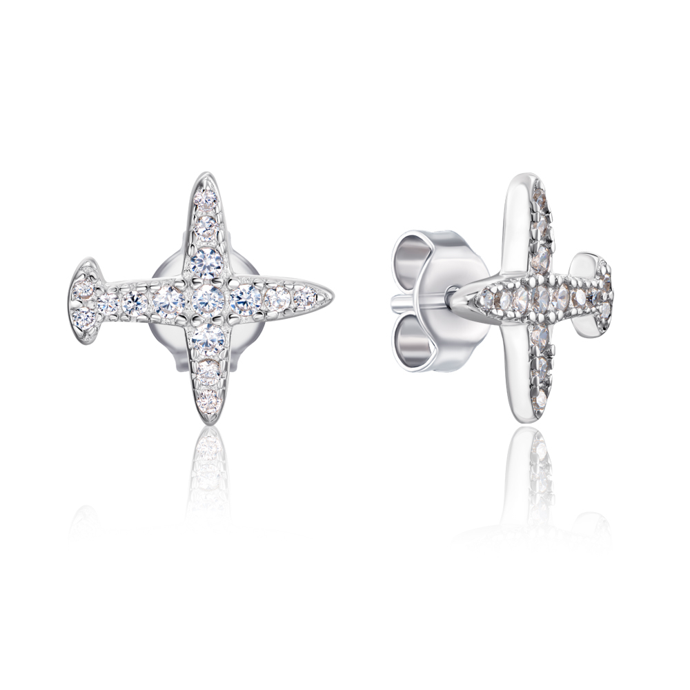 Серебряные серьги-пуссеты с фианитами. Артикул 1EA99602-E/12/1