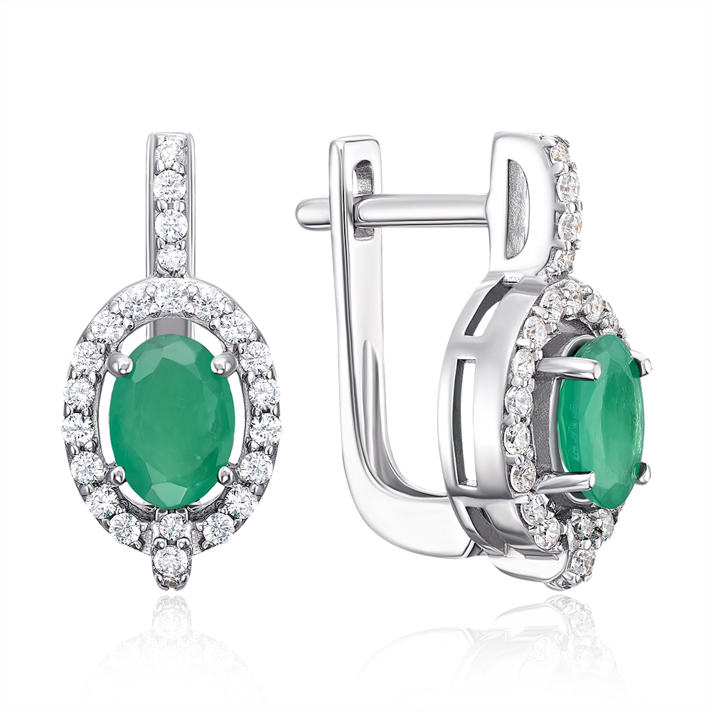 Серебряные серьги с изумрудом и фианитами. Артикул GRE2230-E/12/8763