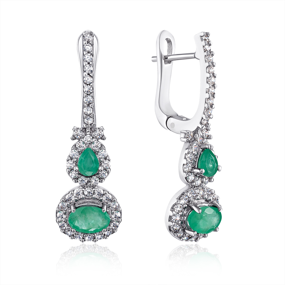 Серебряные серьги с изумрудом и фианитами Артикул GREP1606-E/12/8896