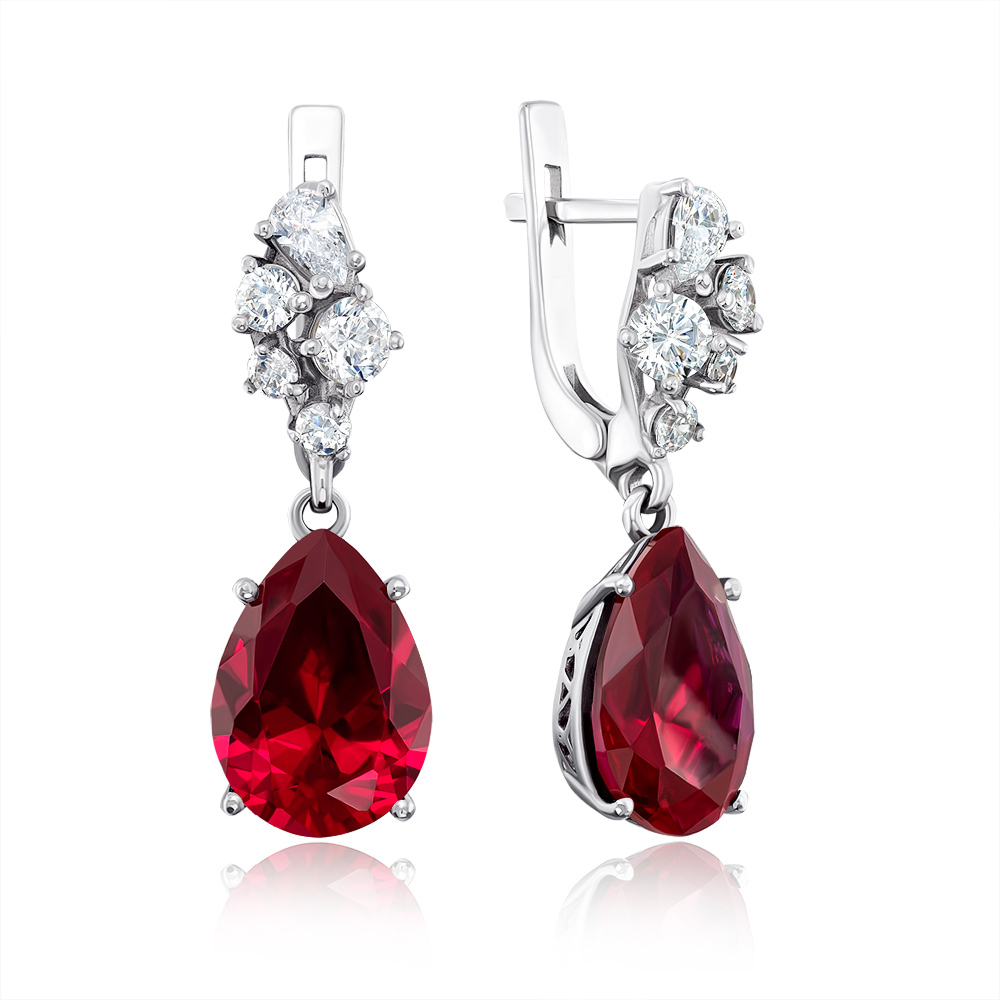 Серебряные серьги с рубином и фианитами. Артикул 2509/9р-HRUB