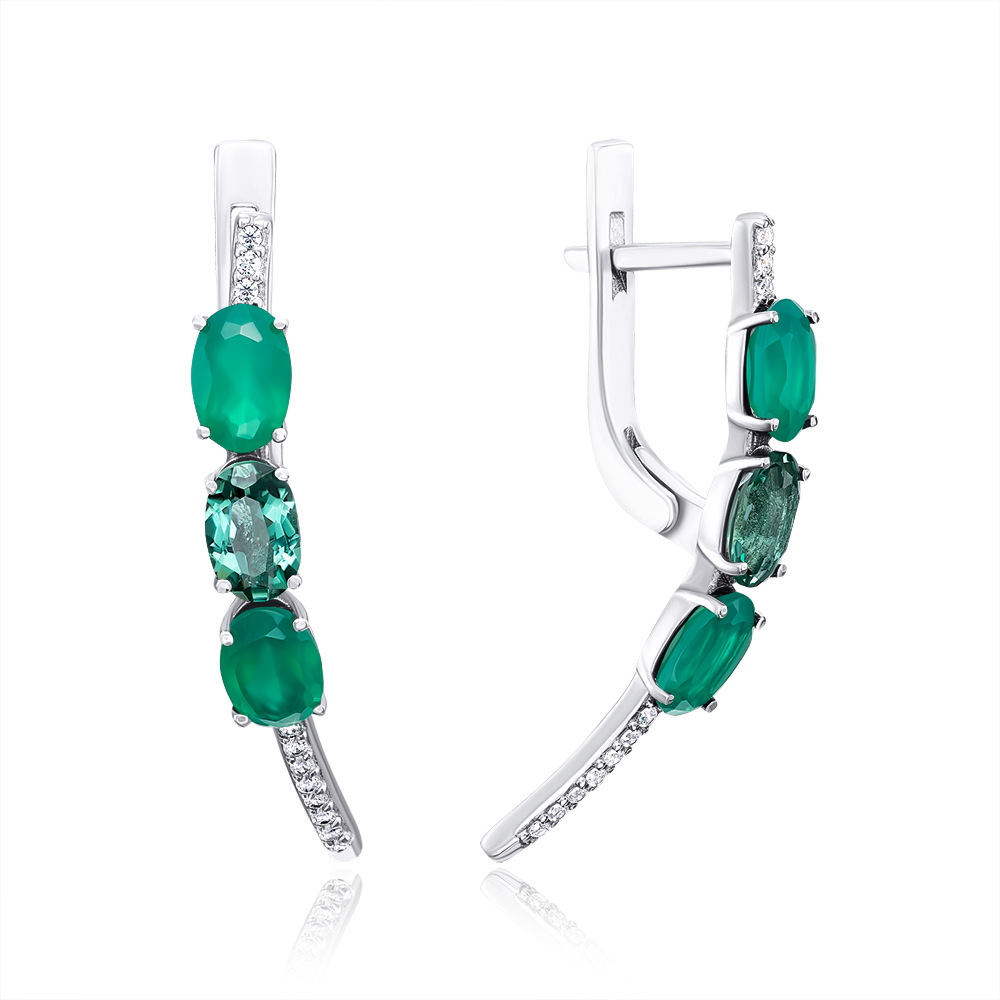 Серебряные серьги с зеленым кварцем и агатом. Артикул 2990/9р-GRAGQG