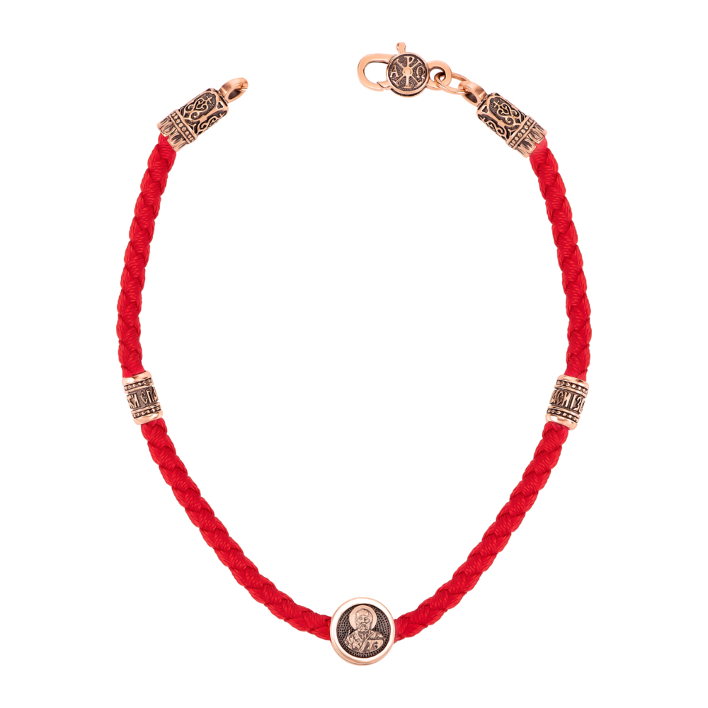 Шовковий браслет із золотими вставками. Артикул UG5482 З.32/17 ч.черв.