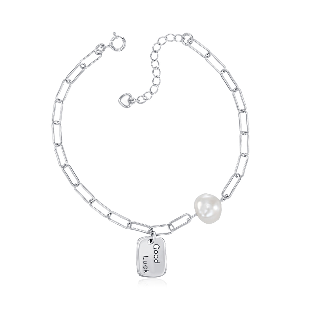 Срібний браслет з перлиною. Артикул SL00241-B/12/4453