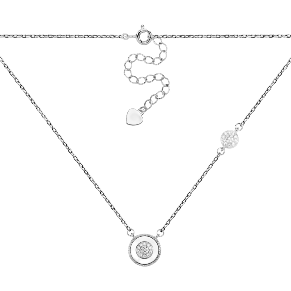 Срібне кольє з перламутром та фіанітами. Артикул UG5SZDN15566