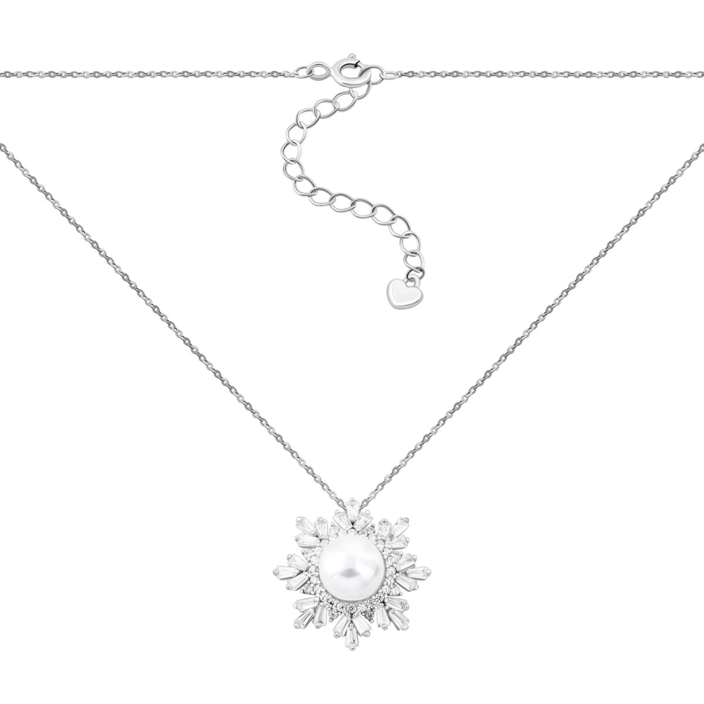 Серебряное колье с жемчугом и фианитами.Артикул UG5SN01235