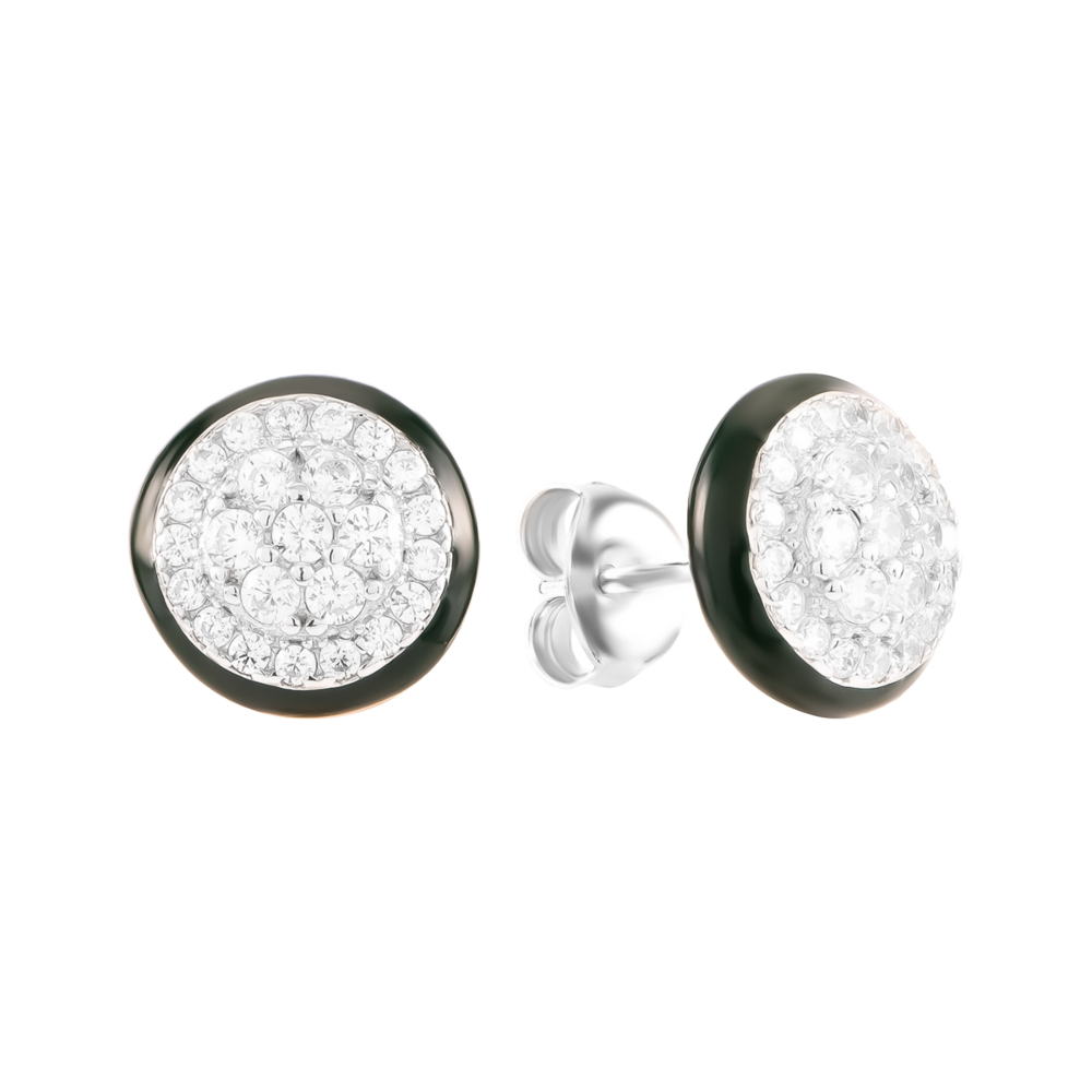 Серебряные пусеты с эмалью и фианитами. Артикул UG5SZDE21237