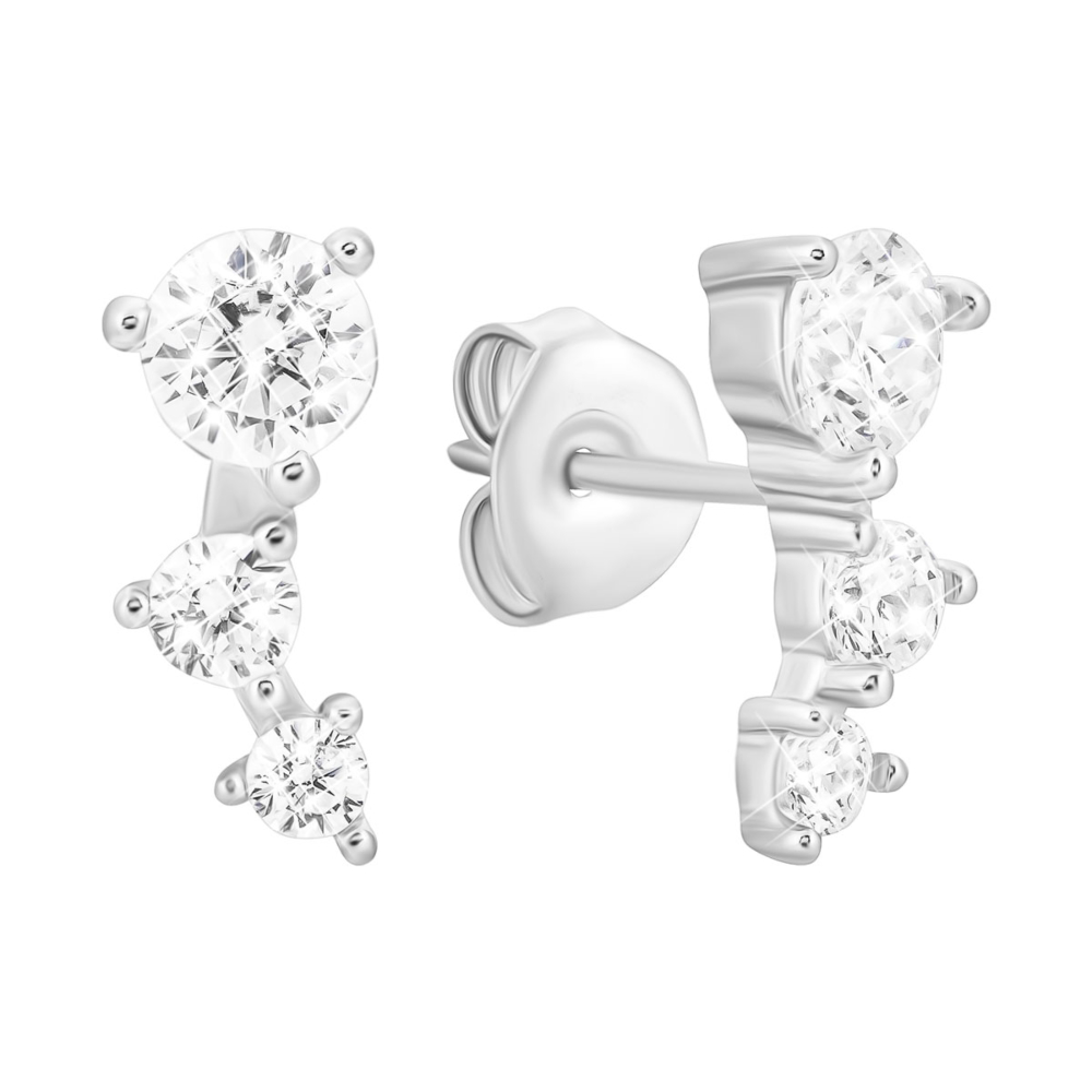 Серебряные пуссеты с фианитами.Артикул UG5SZDE09250
