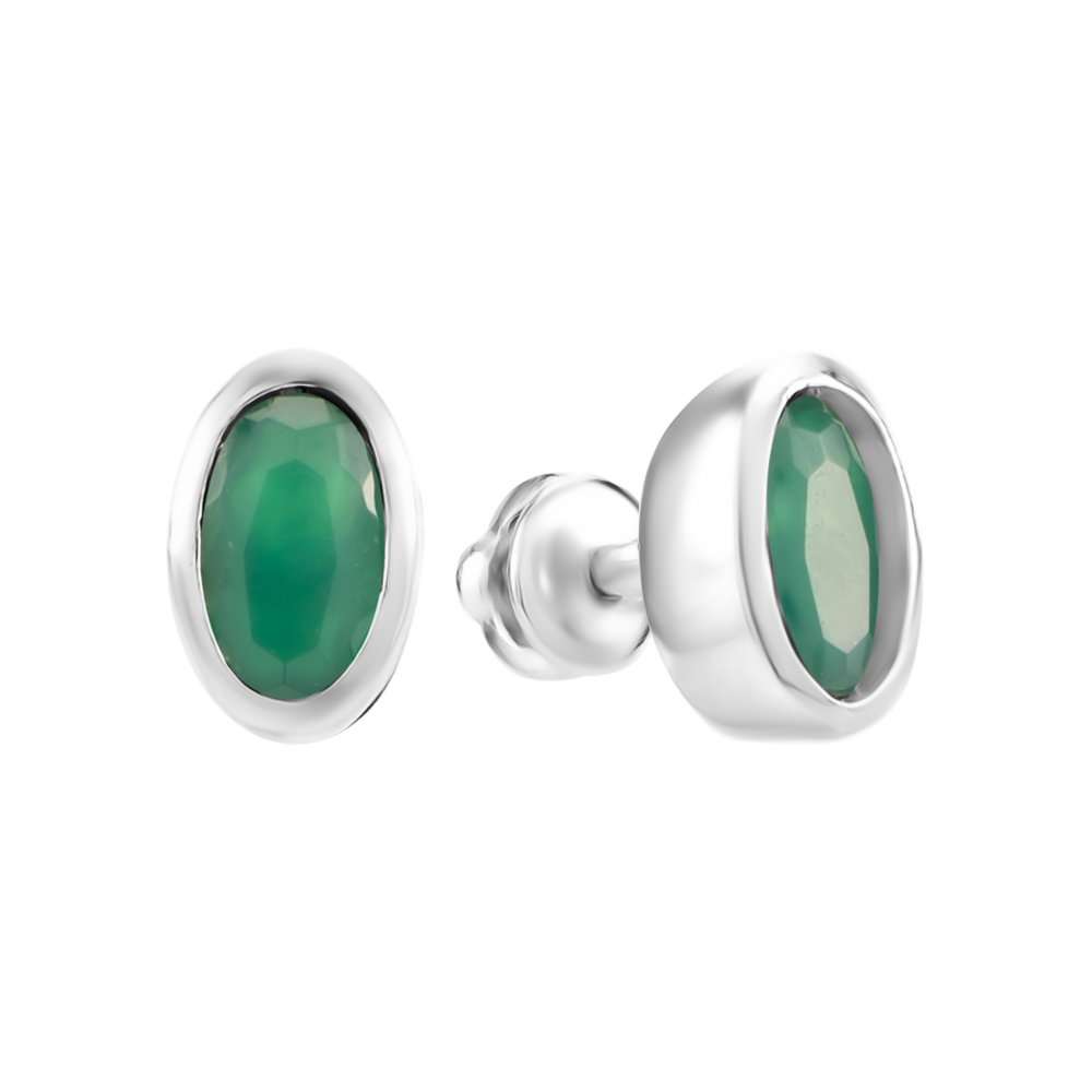 Серебряные пусеты с зеленым агатом. Артикул UG52668/1р-GRAG