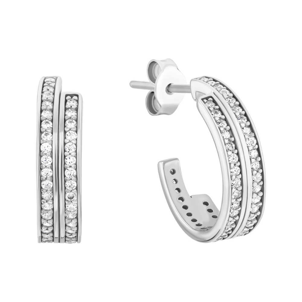 Серебряные серьги-конго с фианитами.Артикул UG51192Спус.Rh