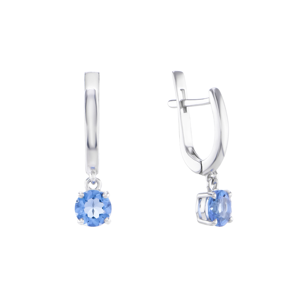 Серебряные серьги-подвески с кварцем Tanzanite. Артикул UG52541/1р-QTANZ