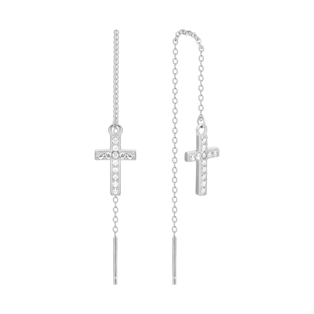 Срібні сережки-протяжки з фіанітами.Артикул UG5SZ028