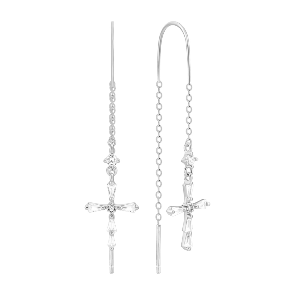 Серебряные серьги-протяжки c фианитами.Артикул UG5SZ076