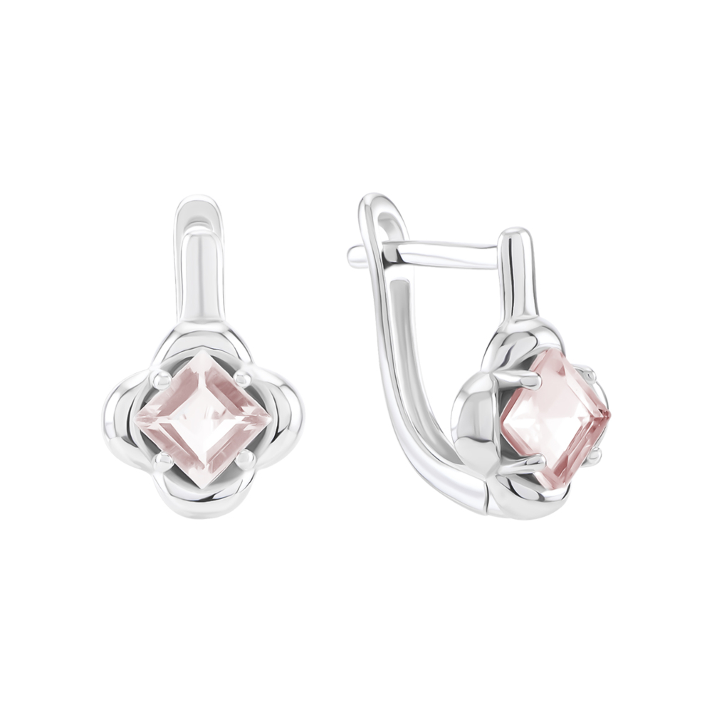 Срібні сережки з рожевим кварцом. Артикул UG5SZDE15361