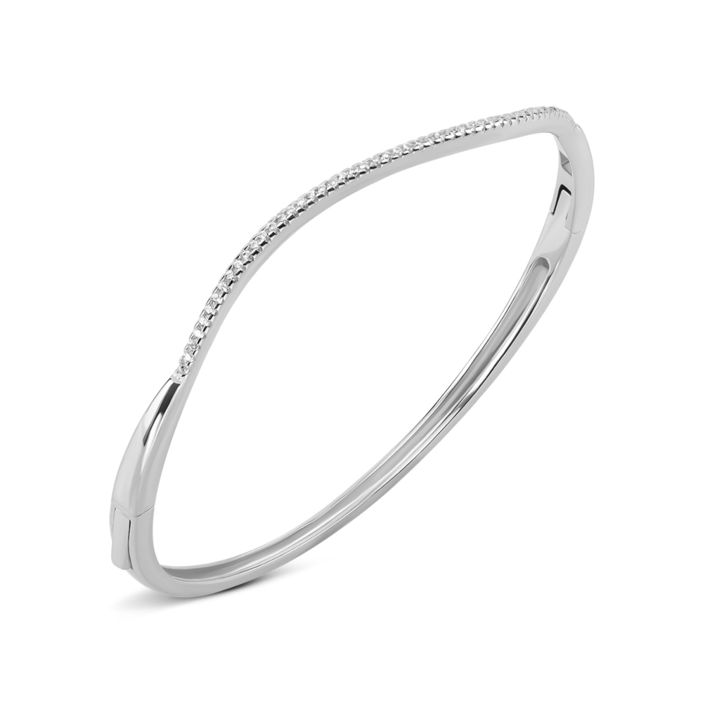 Серебряный жесткий браслет с фианитами. Артикул UG5PDB70062