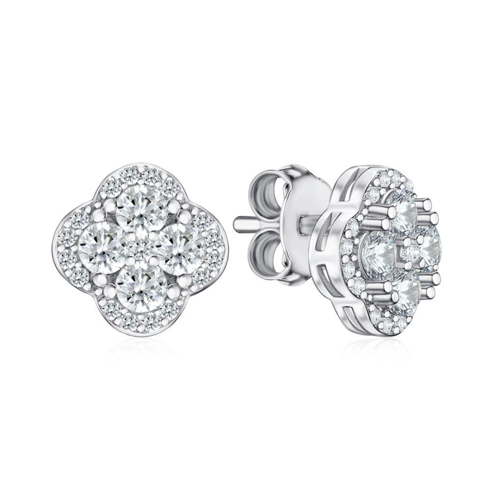 Срібні сережки-пусети з фіанітами SZDE00398-E/12/1