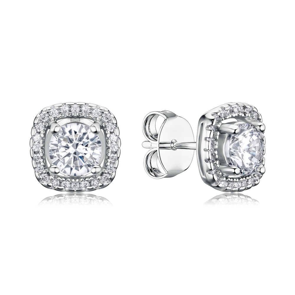 Срібні сережки-пусети з фіанітами SZDE00426-E/12/1