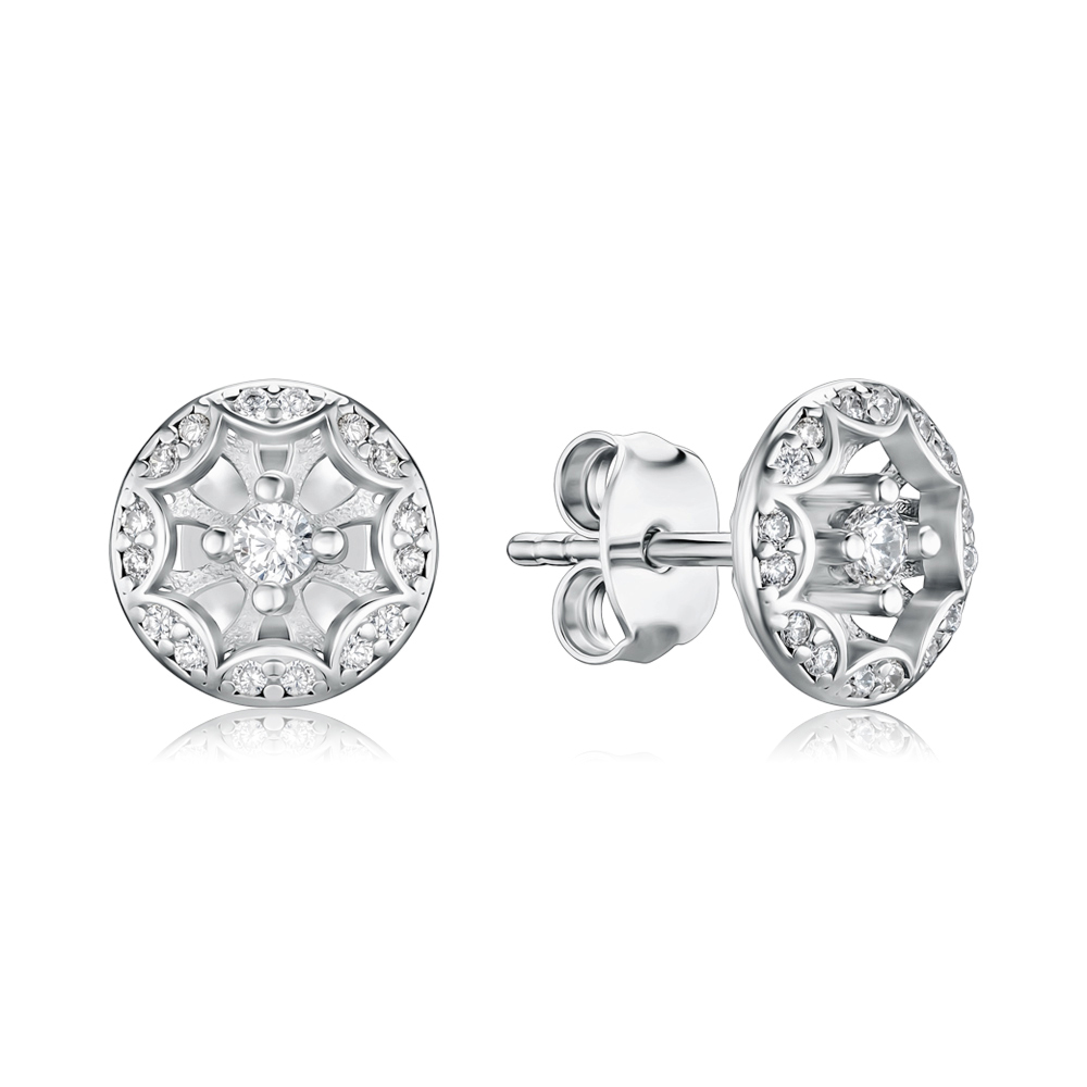 Срібні сережки-пусети з фіанітами SZDE00461-E/12/1