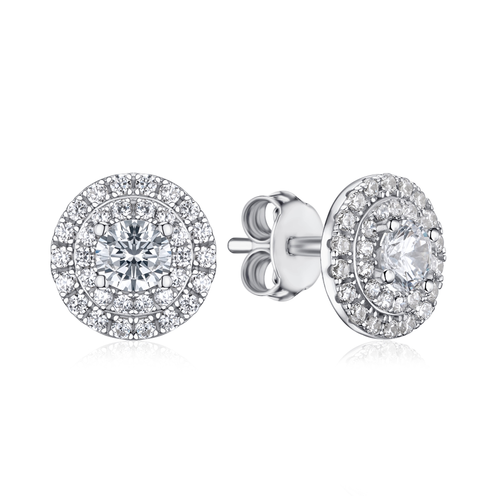 Серебряные серьги-пуссеты с фианитами SZDE00588-E/12/1